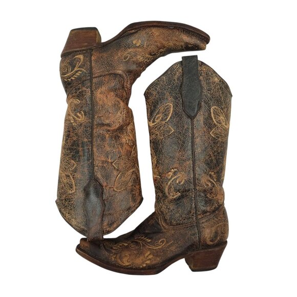 Circle G Western Boots Womens 7M Pointed Toe Embroidery Cowgirl Brown Leather - Picture 4 of 15